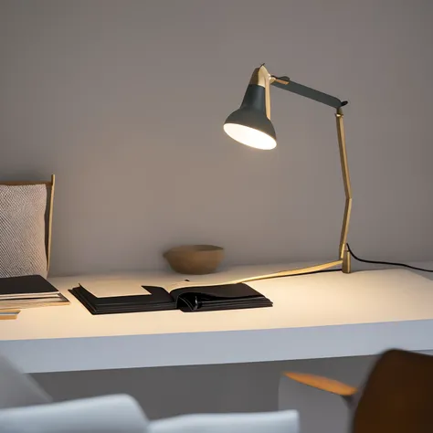 A desk has a lamp