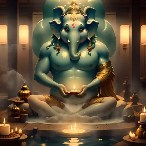 Lord ganesh in spa, luxury spa,getting massage,cool, spa background