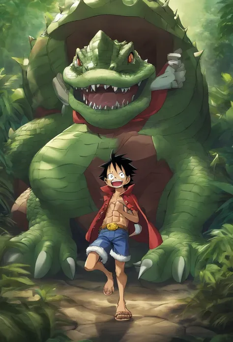 criar um papel de parede FHD com minhas pessoas favoritas de animes: one-piece crocodile, Warbandit de Medabots, Gengar de pokémon