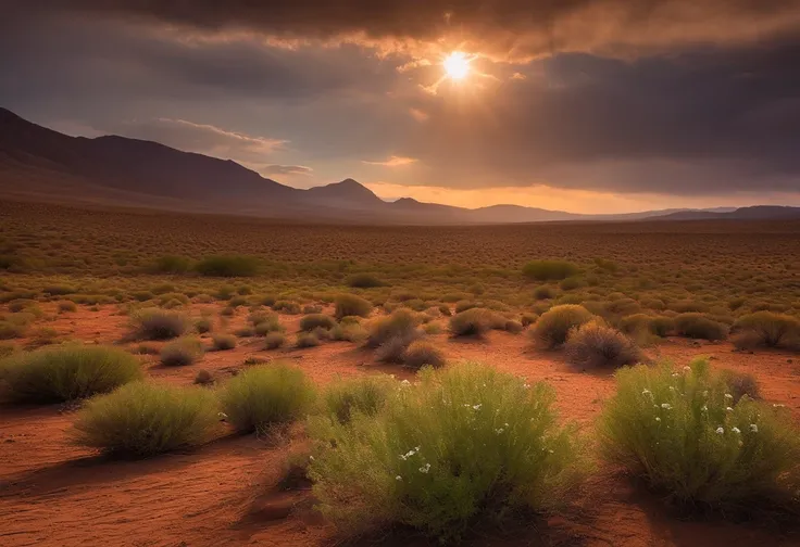 Arid and muddy，springtime，The sun is bright，Sparse vegetation，Sun Rain，moutains