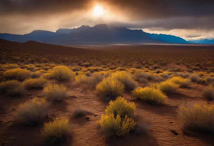 Arid and muddy，springtime，The sun is bright，Sparse vegetation，Sun Rain，moutains