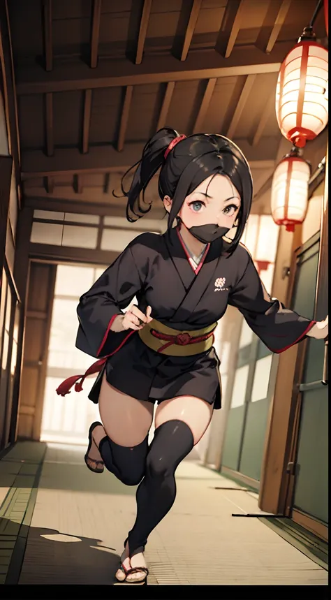 (Masterpiece: 1.1), (Best Quality, Ultra Resolution: 1.0), (8K Resolution: 1.2), (Photorealistic, Ultra Detail, Clear Focus 1:0), (Original Photo, Lighting: 1:1), BREAK, (1girl:1.3), ninja girl, 16 age, running, (short ninja costume, haori:1.5), Swept bang...