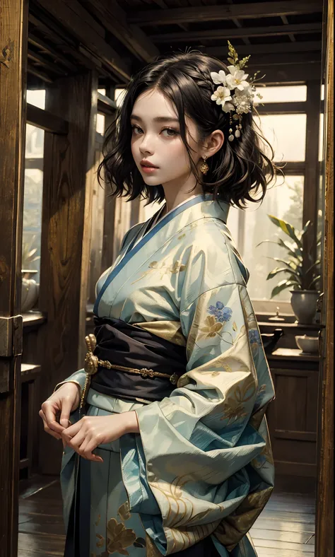 ((top-quality、​masterpiece:1.3))、sharp:1.2、Perfect Body Beauty:1.4、((Layered hairstyle))、(Kimono:1.1)、(shrines:1.2)、Highly detailed facial and skin texture、Detailed eye、二重まぶた、((short-length hair))、boyish、Cool、((unisex))、big eye、bangss、((One Woman))、Black e...