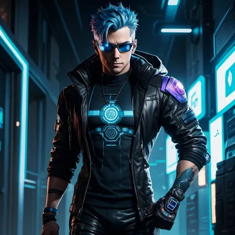 Cyberpunk Male Netrunner with Glasses Mature Bodyweight Suit