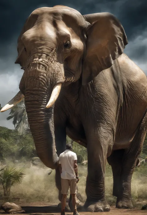 Homem  levantando um elefante, malabarismo.