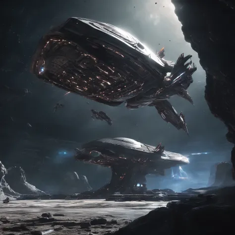 Cinematic space battle scenes，The spaceship was attacked, Destruction and volumetric lighting,Very detailed.)