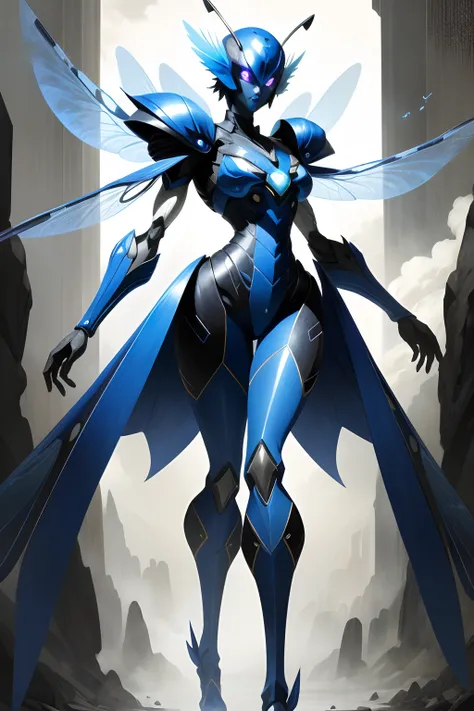 Insect humans、Dragonfly Lady、mutant、Villain Phantom、Blue complexion、Antennae on the head、Eyes are compound eyes、Super slender body、Tall Woman、large plumage、