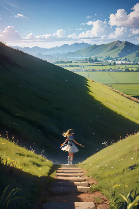 Solo dance，Gradient，grass field，ramps，There is a door in the distance，Go into the distance，streamline，k hd，3D，Wallpapers，There are characters，Artistically