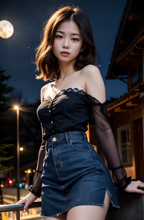 Araffe woman in black top and denim skirt posing for a photo, 2 4 Jahre altes weibliches Modell, Aufgenommen mit Canon EOS 5D Mark IV, Aufgenommen mit Canon EOS 5 D, koreanische frauenmode modell, schwarzes Oberteil, f / 1. 9 6. 8 1 mm ISO 4 0, beautifully...