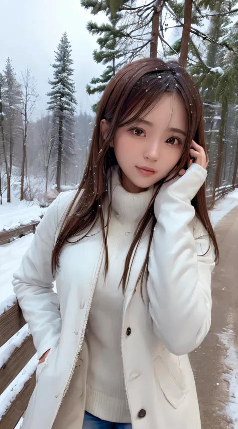 1womanl, (up of face:2.0), light brown hair, Blunt bangs, hair behind ear, hair over shoulder, Long hair, slender body shape, Ultra Fine Face, Thin face, Delicate lips, Beautiful eyes, thin blush, eyes are light brown,View here, Ultra-thin hands, Ultra-fin...