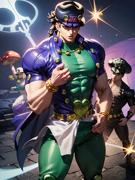 (mushroom:1.3), (JoJos Bizarre Adventure:1.5), Joestar family, various supernatural threats
BREAK
Joestar family, destiny, fight evil, psychic powers
BREAK
various supernatural threats, supernatural, evil, powerful
BREAK
different time periods and location...