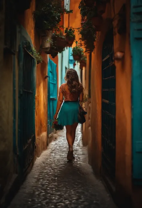 Una joven parada en la calle, Fondo borroso, hermoso, fotorrealista