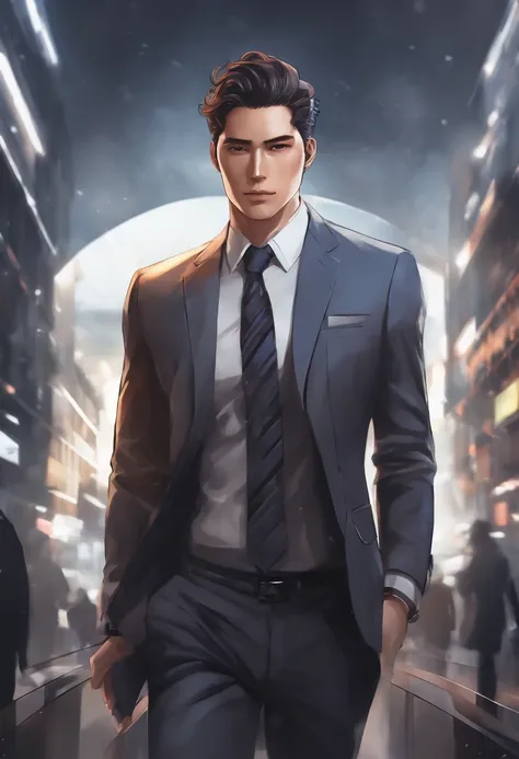 Man in a suit, salaryman，Detailed Digital Anime Art，digital anime art，High quality anime art style