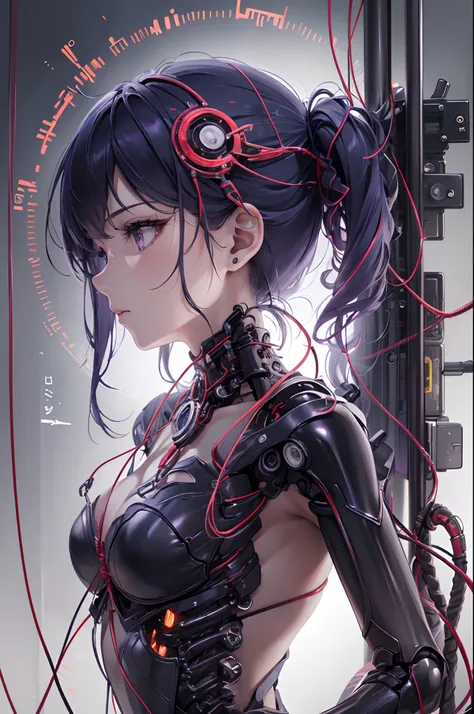 (((masterpiece))), (((best quality))), ((ultra-detailed)), (CG illustration), ((an extremely delicate and beautiful)),(from side),cinematic light, ((1 mechanical girl)), solo person, full bodyesbian,(Machine-made joints:1.2),((Mechanical limb)),(Blood vess...