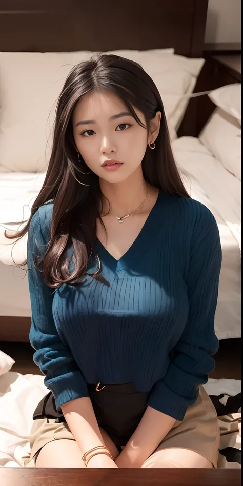 The Arad woman sat on the bed，A necklace is worn around his neck, Gorgeous young Korean woman, jaeyeon nam, Choi Hyun-hwa, korean womens fashion model, Beautiful young Korean woman, beautiful Korean women, lee ji eun, Lee Ji-eun, Korean girl, park jimin, G...