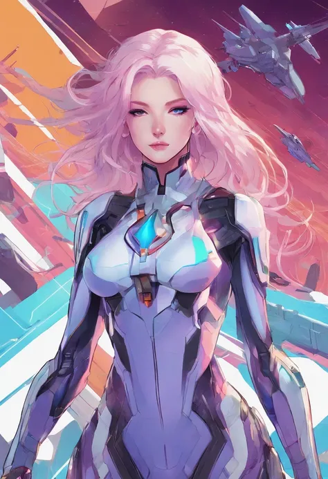 （Top image quality）,​masterpiece,（One lady）,Ukrainian,（long lilac hair that goes down to the waist,,）,美丽的面容,Rin々Shiime,Look at viewers,（Blue Pilot Suit,Picture of a shooting star on the chest）,piece sign