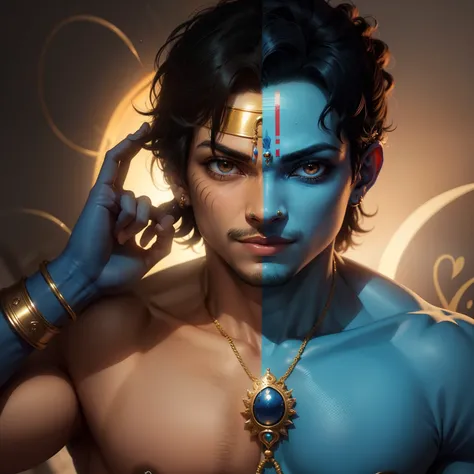 Change background realistic face Krishna avatar 18 years age