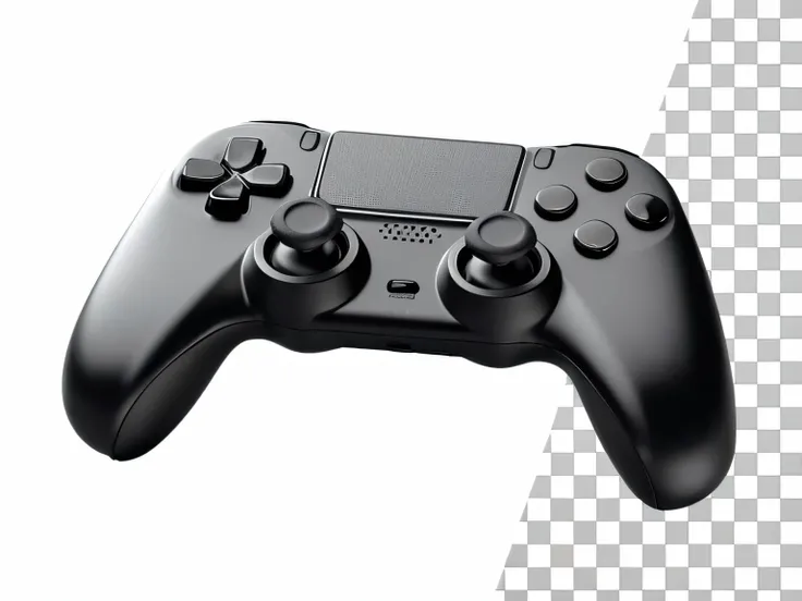 Um close up de um controle de videogame preto em um fundo branco, controlador, controle de videogame, controlador de holding, Controladores, videogame render, in game capture 3d render, Deck do controlador, na ps5, item de videogame, PS5 rendering quality,...