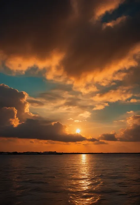 SciFi-Stadt umgeben von Gewitterwolken bei Sonnenuntergang  (Retrotide:1)