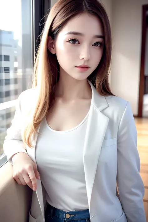 best quality, white skin, real human skin, (detailed fac), oval face, pores, ultra high res, (8k, RAW photo, photorealistic:1.4), 1girl, slim, (looking at viewer with a serene and goddess-like happiness:1.2), ( lipgloss, eyelashes, gloss-face, best quality...