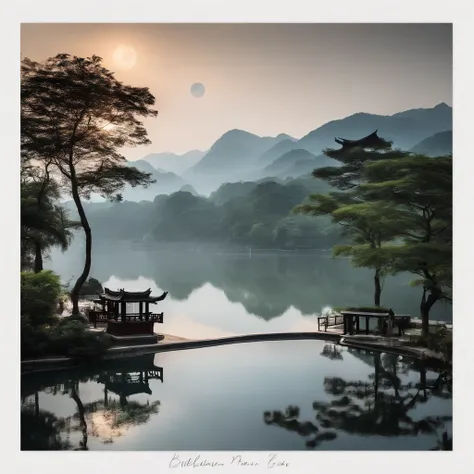 West lake，Three pools reflecting the moon，Line drawings