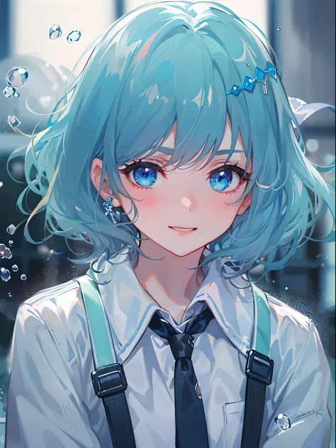 ((top-quality)), ((​masterpiece)), ((ultra-detailliert)), (extremely delicate and beautiful), girl with, 独奏, cold attitude,((Black jacket)),She is very(relax)with  the(Settled down)Looks,A dark-haired, depth of fields,evil smile,Bubble, under the water, Ai...