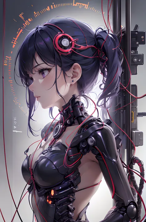 (((masterpiece))), (((best quality))), ((ultra-detailed)), (CG illustration), ((an extremely delicate and beautiful)),(from side),cinematic light, ((1 mechanical girl)), solo person, full bodyesbian,(Machine-made joints:1.2),((Mechanical limb)),(Blood vess...