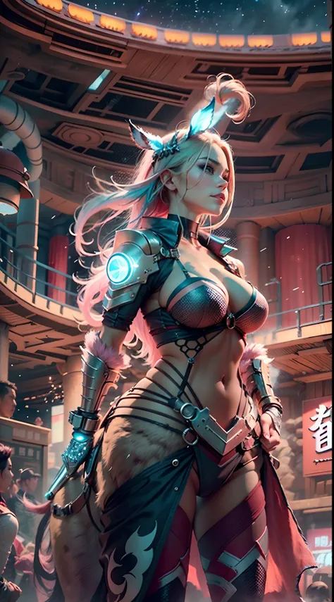 In a very grand scene,The extra-large wide-angle lens captures the appearance of a female centaur。(She is traveling through the stars:9.9),She is tall,It has the ultimate curvy beauty,The muscles are slender and firm,Beautiful lines。Her facial features are...