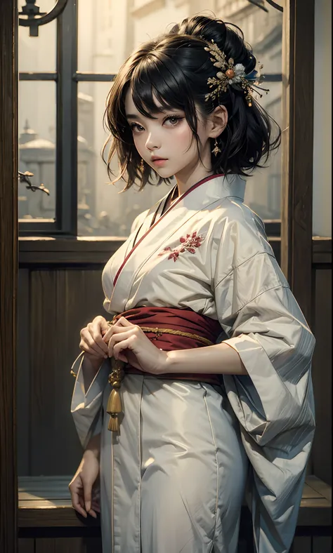 ((top-quality、​masterpiece:1.3))、sharp:1.2、Perfect Body Beauty:1.4、((Layered hairstyle))、(Kimono:1.1)、(shrines:1.2)、Highly detailed facial and skin texture、Detailed eye、二重まぶた、((short-length hair))、boyish、Cool、((unisex))、big eye、bangss、((One Woman))、Black e...