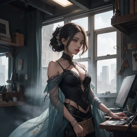 (((masterpiece))), (((best quality))), ((ultra-detailed)), (hyperrealistic), (highly detailed CG illustration), ((an extremely delicate and beautiful)),cinematic light, Create a stunning anime artwork that is currently trending on ArtStation, showcasing ex...