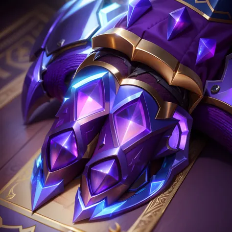 a close up of a stylized image of a knight with a sword, 8 k hd wallpaperjpeg artifact, 8k hd wallpaperjpeg artifact, chunky gauntlets, league of legends inventory item, metal gauntlet, leblanc, purple glowing core in armor, dragon maw, heartstone original...