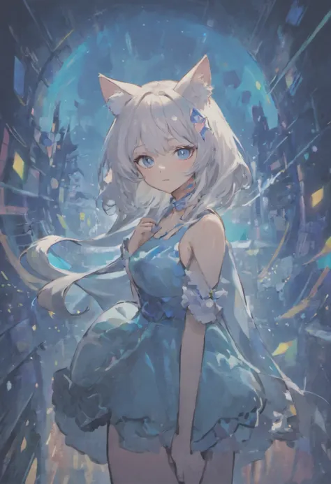 anime girl with white hair and blue eyes and a cat ears, from arknights, white - haired fox, white cat girl, white cyan, white fox ears, holo is a wolf girl, an anime portrait of cirno, white glowing eyes, anime girl with cat ears, anime moe artstyle, holo...