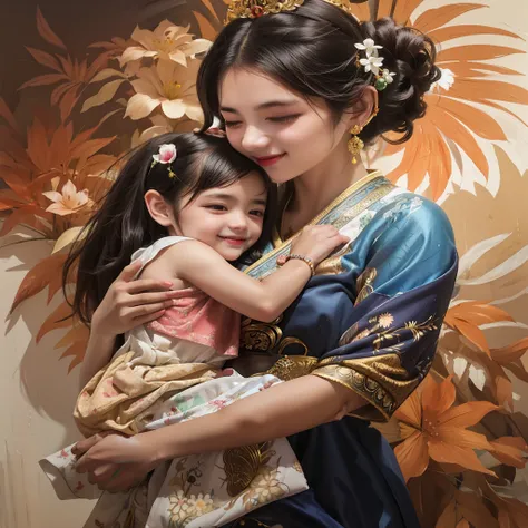 painting of a bangali woman holding a child in her arms, by Gao Fenghan, by Yu Zhiding, by Li Song, by Ma Quan, by Chen Lin, by Lu Guang, by Ma Lin, by Shen Quan, by Sheng Mao, by Ju Lian, by Xie Sun, yanjun chengt, by Li Shixing, by Qiu Ying