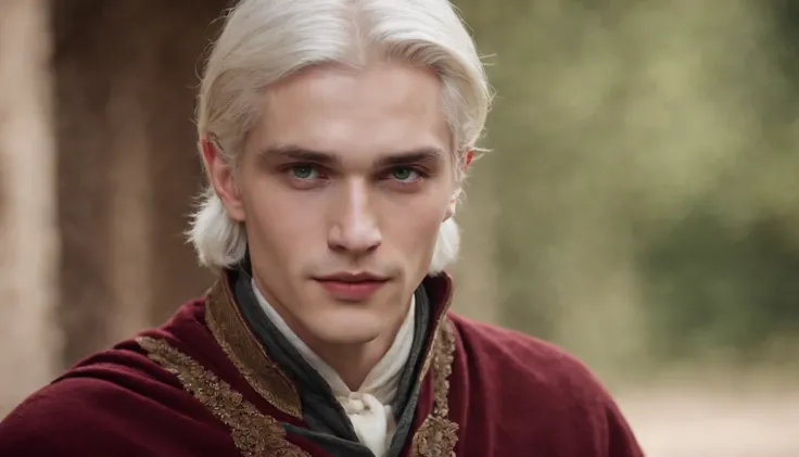 (((a deep reddish wound crosses his left cheek)) fair skin, male about 19 years old, natural white hair, distinctive green eyes, ultra-detailed face, slender and graceful, beautiful, in an Italian medieval setting, ultra-sharp focus, photo realistic, medie...