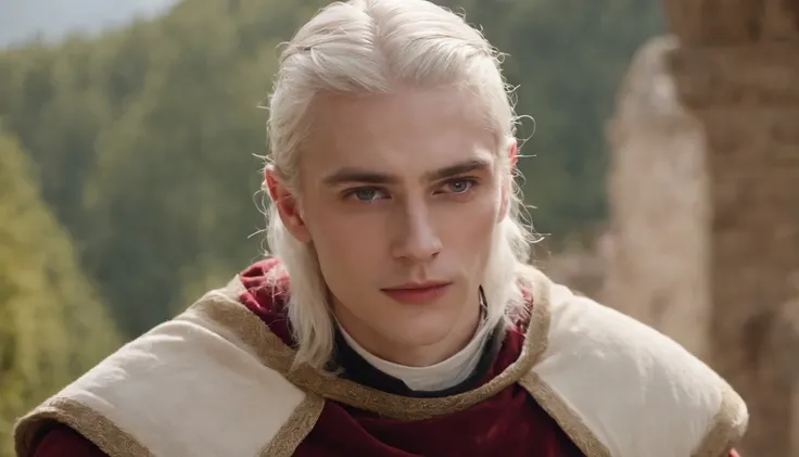 (((a deep reddish wound crosses his left cheek)) fair skin, male about 19 years old, natural white hair, distinctive green eyes, ultra-detailed face, slender and graceful, beautiful, in an Italian medieval setting, ultra-sharp focus, photo realistic, medie...