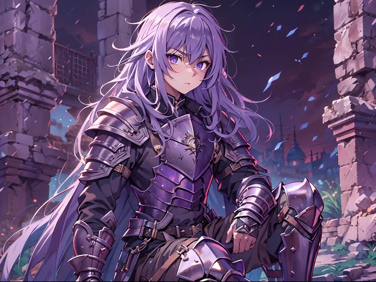 Ultra High Definition, Ultra High Quality, Extremely Detailed, 8k, 1 Boy, Rudeus Greyrat From Mushoku Tensei Anime, Handsome, Armored With War General Armor, Pure Purple Pupil Eyes, Long Haired Tied With Chinese Hairpin, Body To Legs Body Shot, Ancient Rui...