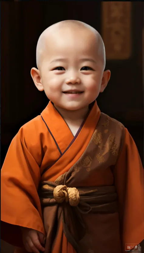 Alafed image of baby in monks robe smiling, Adorable Digital Painting, portrait of monk, Cute Portrait, inspired by Hu Zaobin, monk clothes, by Yu Zhiding, beautiful character painting, color portrait, high quality portrait, monks, Monk, childrens art in a...