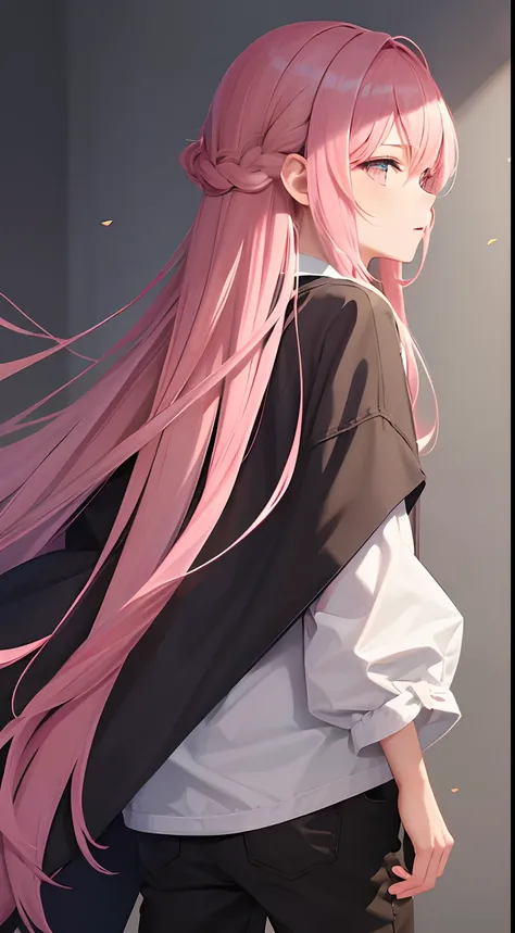 1 boy , pink hair , long hair