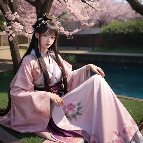 Best quality, masterpiece, high resolution, 1girl, exquisite facial features, realistic skin, (fidelity: 1.4) wearing a long Hanfu dress with plum blossoms on her head, plum blossoms on her body, plum blossom fairy, dancing petals, realistic, photorealisti...