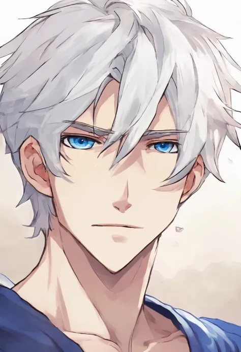 Story of a boy with short white hair and blue eyes, em formato 1100x450