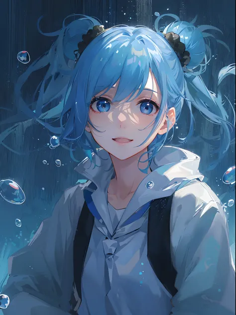 ((top-quality)), ((​masterpiece)), ((ultra-detailliert)), (extremely delicate and beautiful), girl with, 独奏, cold attitude,((Black jacket)),She is very(relax)with  the(Settled down)Looks,A dark-haired, depth of fields,evil smile,Bubble, under the water, Ai...