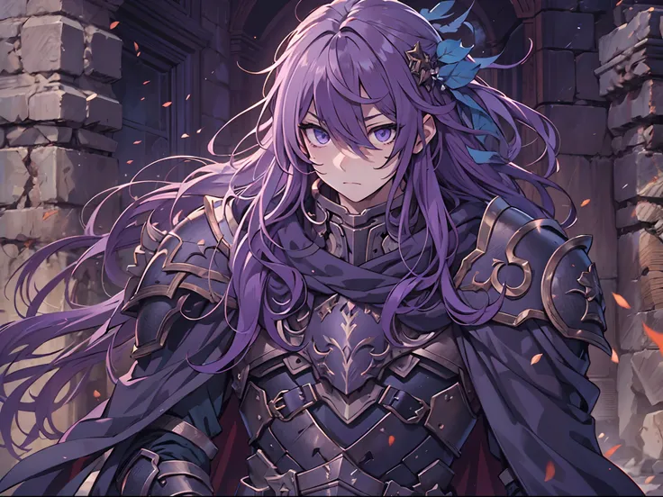 Ultra High Definition, Ultra High Quality, Extremely Detailed, 8k, 1 Boy, Rudeus Greyrat From Mushoku Tensei Anime, Handsome, Armored With War General Armor, Pure Purple Pupil Eyes, Long Haired Tied With Chinese Hairpin, Body To Legs Body Shot, Ancient Rui...