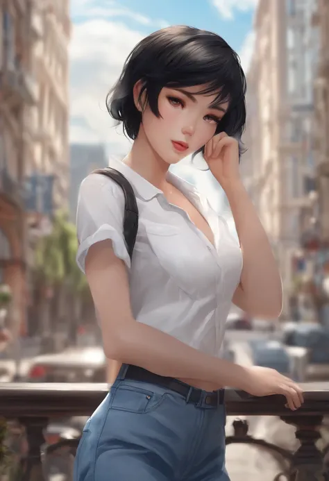 1girl, short black hair, blue eyes, wearing plain white shirt, denim shorts, city, absurdres, high res, ultrasharp, 8K, masterpiece, looking at viewer

easynegative, extra fingers, fewer fingers, (low quality, worst quality:1.4), (bad anatomy), (inaccurate...