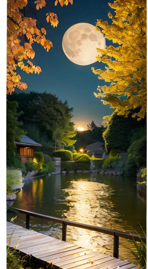 Mid-Autumn Festival natural scenery，the night，Big moon，Romantic aesthetics，photorealestic，UHD，Master masterpieces，超高分辨率，Best quality，Award-winning photography