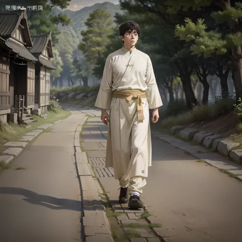 Ancient Chinese Hanfu，uncle，walk，Spring forest