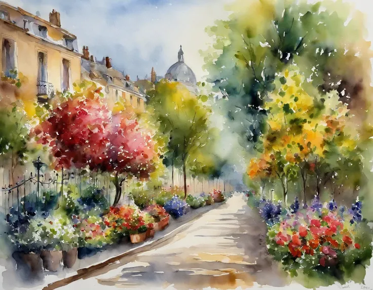 a fantastic flowering garden. estilo de pintura impressionismo obras de Claude Monet, Boulevard Montmartre masterpiece