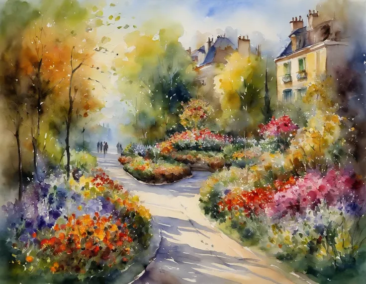 a fantastic flowering garden. estilo de pintura impressionismo obras de Claude Monet, Boulevard Montmartre masterpiece