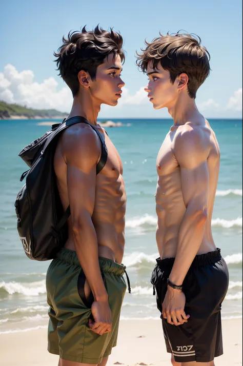 Male profile of 14-year-old boys playing on the beach