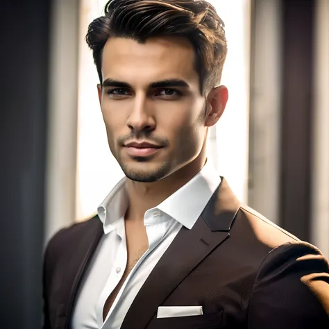 Homem de terno e camisa branca posando para uma foto, Macho bonito, homem bonito, bonito e atraente, homem atraente, bonito impressionante realista, macho atraente, bonito e elegante, bonito rosto atraente, jovem bonito, modelo bem cuidado, jovem bonito, m...