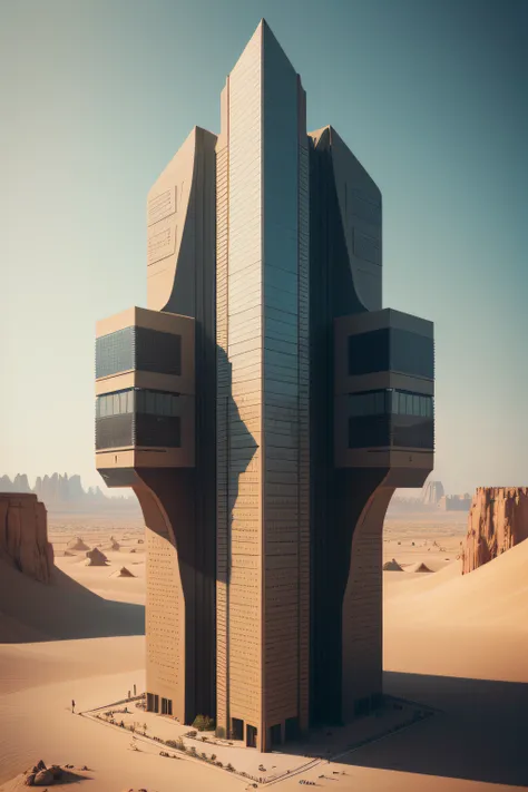 a tall building sitting in the middle of a desert, inspired by Matthias Jung, cg society contest winner, brutalism, futuristic scientific laboratory, beautiful russia of the future, metallic architecture, architectural shot